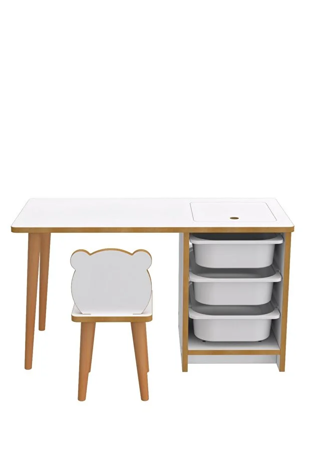 Soho - Çocuk Çalışma Masası Oyun Ve Etkinlik Masası Beyaz Sepetli